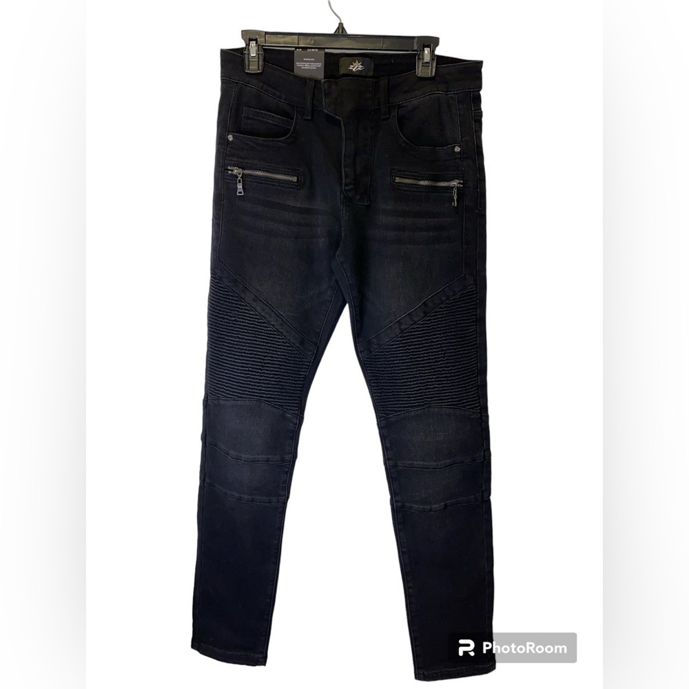 NWT ZLZ Black Biker Jeans for Men Slim Fit size 32W